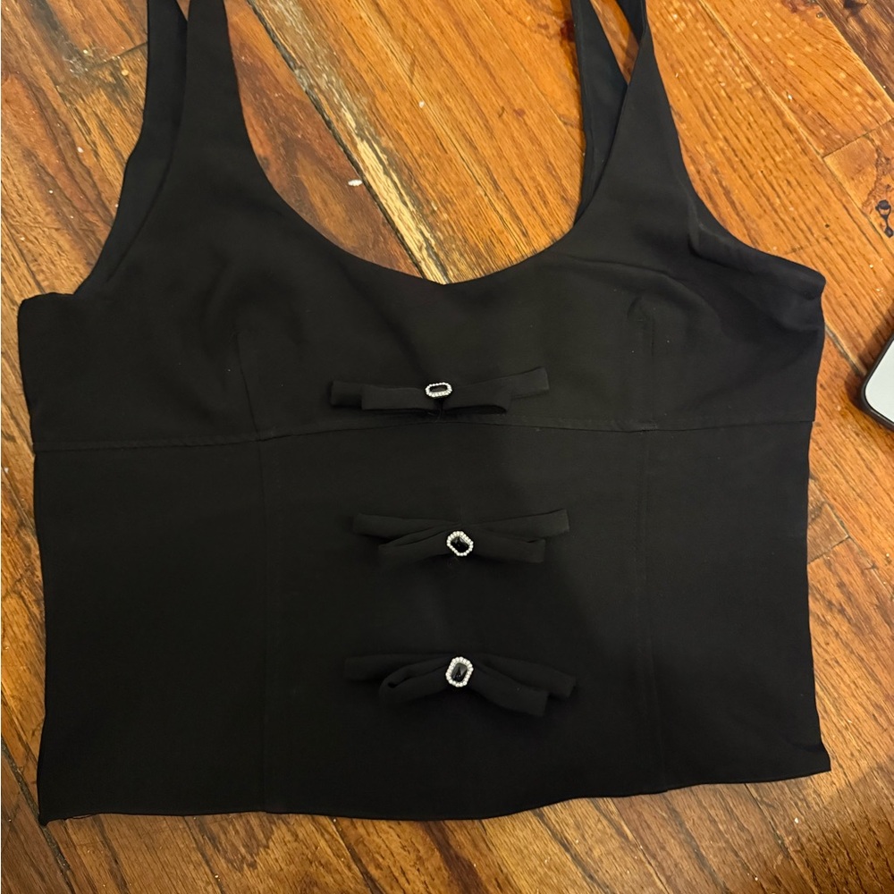 Black Bow-Accent Women's Tank Top